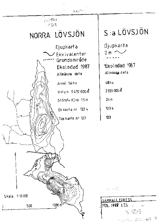 Djupkarta för Norra Lövsjön — Norra Lövsjön — blad 3-5013 (SMHI Vattenwebb)