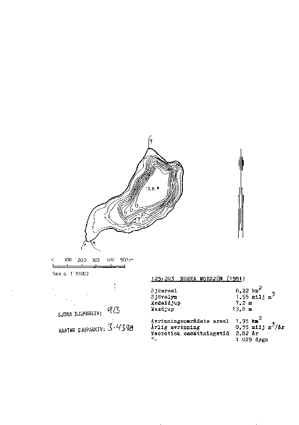 Djupkarta för Norra Morsjön — Norra Morsjön — blad 3-4398 (SMHI Vattenwebb)