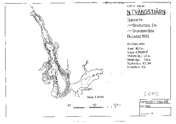Djupkarta för Norra Tvängstjärnen — Norra Tvängstjärnen — blad 2-0750 (SMHI Vattenwebb)