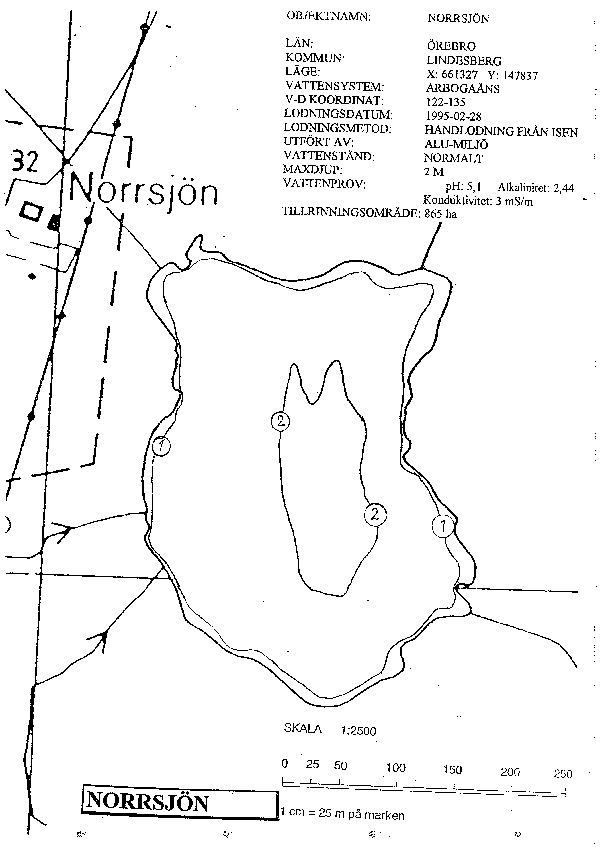 Djupkarta för Norrsjön i Lindesberg — Norrsjön — blad 3-5769 (SMHI Vattenwebb)