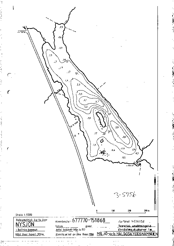Djupkarta för Nysjön i Bollnäs — Nysjön — blad 3-5956 (SMHI Vattenwebb)