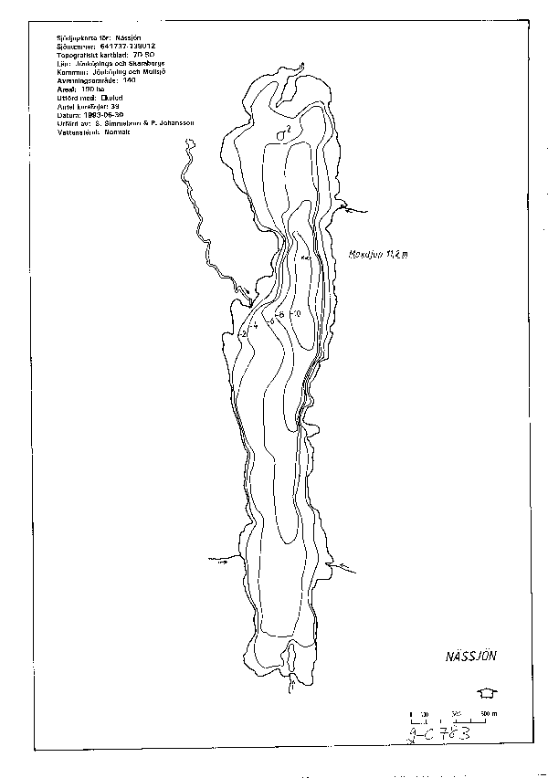 Djupkarta för Nässjön — Nässjön — blad 2-0783 (SMHI Vattenwebb)