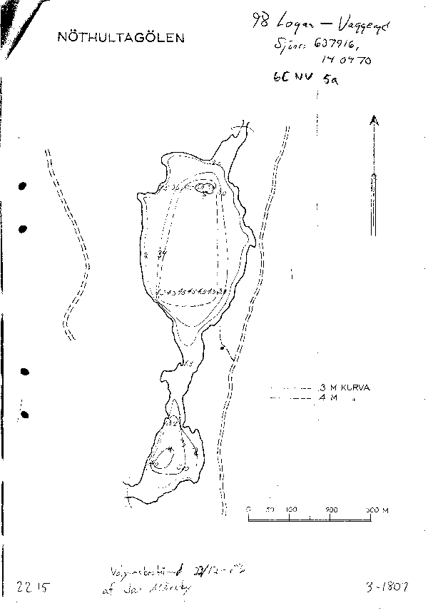 Djupkarta för Nöthultagölen — Nöthultagölen — blad 3-1807 (SMHI Vattenwebb)