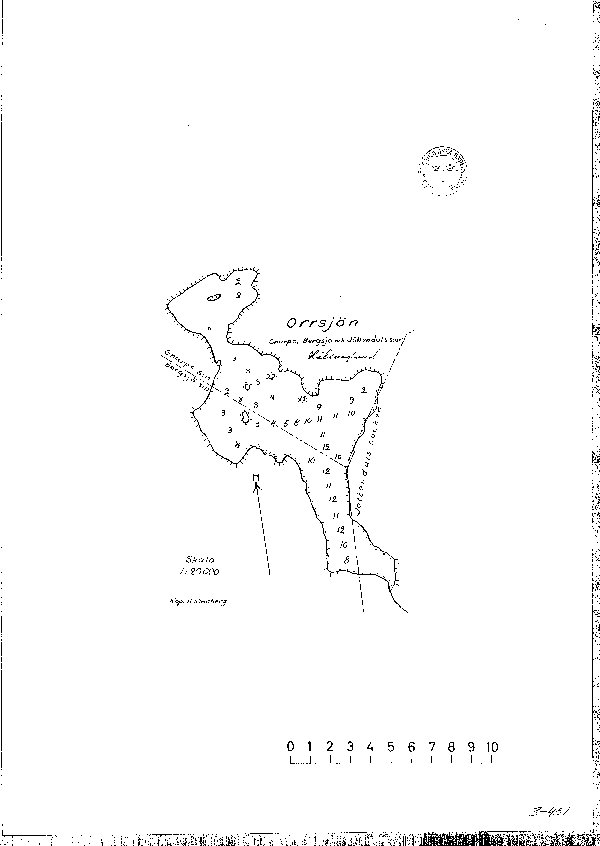 Djupkarta för Orrsjön i Nordanstig — Orrsjön — blad 3-0451 (SMHI Vattenwebb)