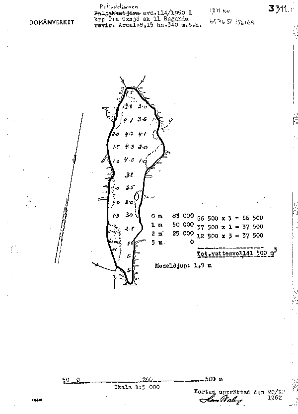 Djupkarta för Paljacktjärnen — Paljacktjärnen — blad 5-0321 (SMHI Vattenwebb)