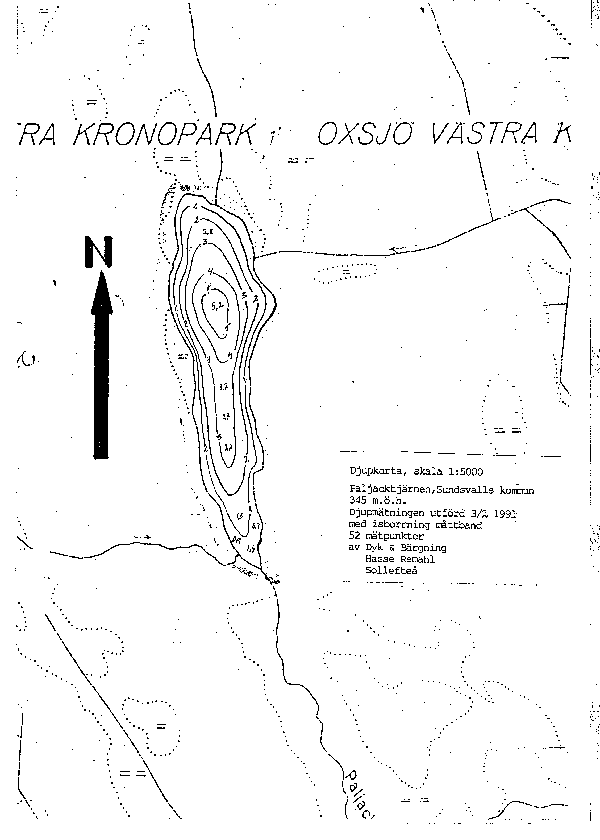 Djupkarta för Paljacktjärnen — Paljacktjärnen — blad 5-0322 (SMHI Vattenwebb)