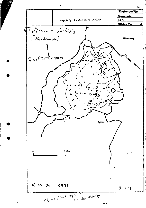Djupkarta för Rogbergasjön — Rogbergasjön — blad 3-1821 (SMHI Vattenwebb)