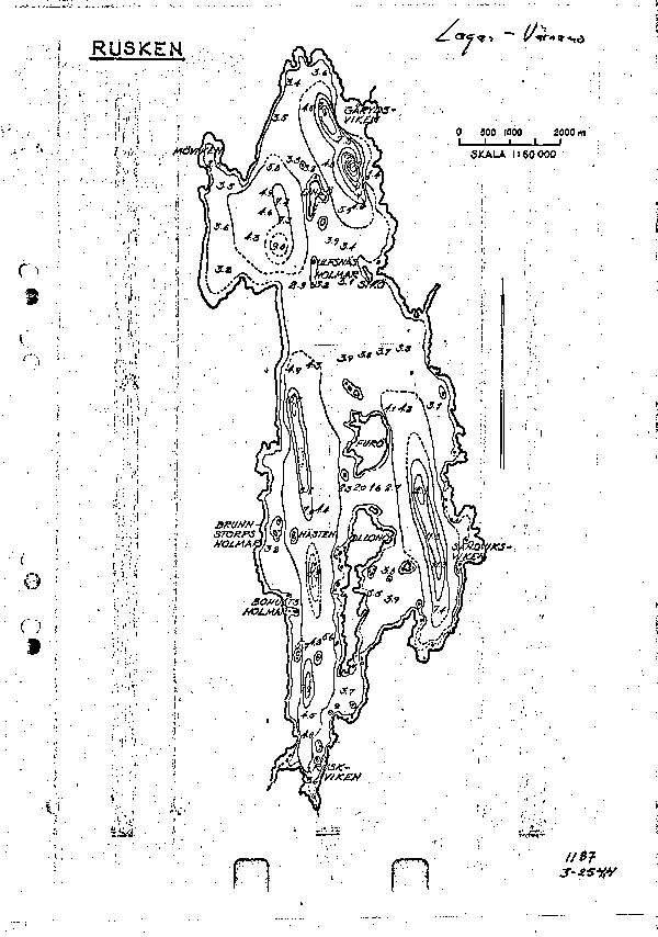 Djupkarta för Rusken — Rusken — blad 3-2544 (SMHI Vattenwebb)
