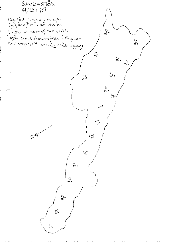 Djupkarta för Sandasjön i Nacka — Sandasjön — blad 3-1742 (SMHI Vattenwebb)