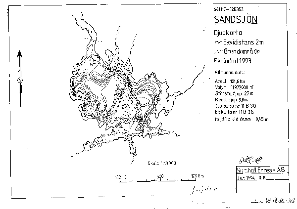 Djupkarta för Sandsjön i Årjäng — Sandsjön — blad 2-0717 (SMHI Vattenwebb)