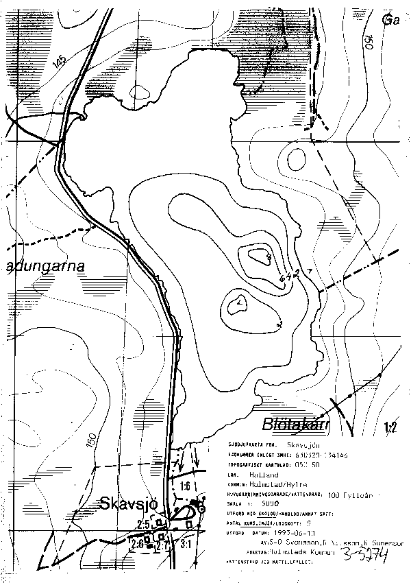 Djupkarta för Skavsjön i Halmstad — Skavsjön — blad 3-5274 (SMHI Vattenwebb)