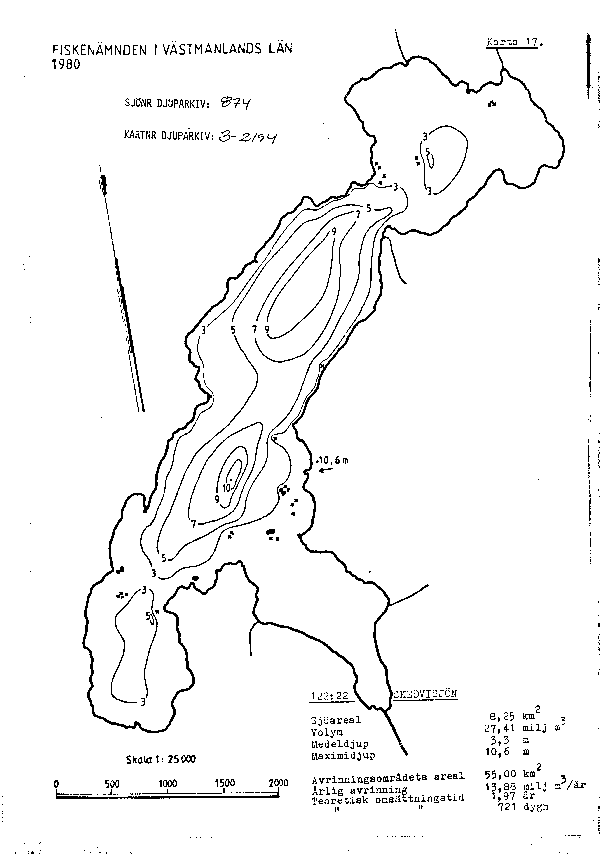 Djupkarta för Skedvisjön — Skedvisjön — blad 3-2194 (SMHI Vattenwebb)