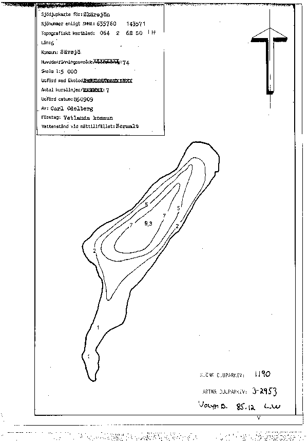 Djupkarta för Skärsjön i Sävsjö — Skärsjön — blad 3-2953 (SMHI Vattenwebb)