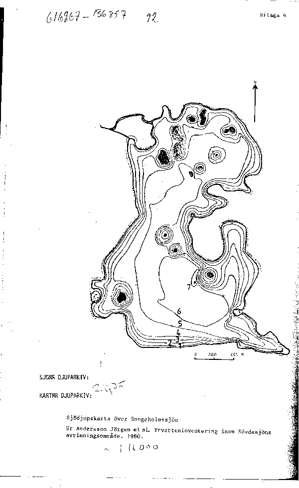 Djupkarta för Snogeholmssjön — Snogeholmssjön — blad 3-4675 (SMHI Vattenwebb)