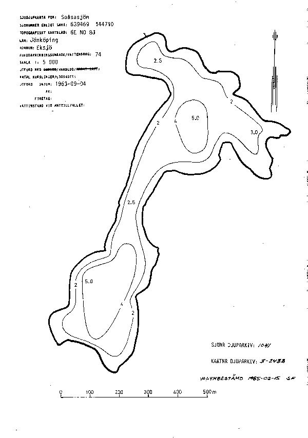 Djupkarta för Soåsasjön — Soåsasjön — blad 3-2438 (SMHI Vattenwebb)