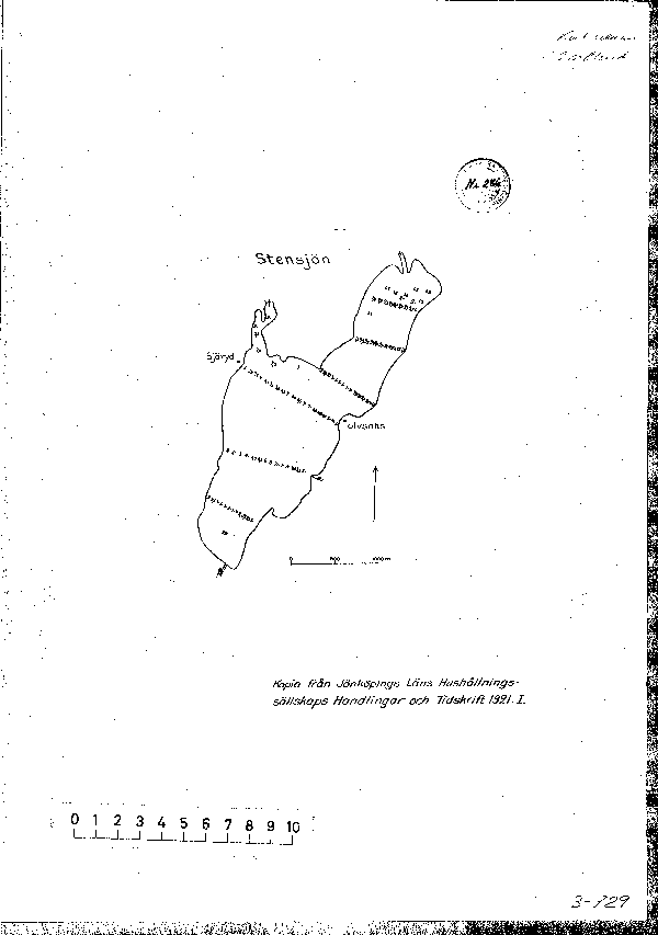 Djupkarta för Stensjön i Jönköping — Stensjön — blad 3-0729 (SMHI Vattenwebb)