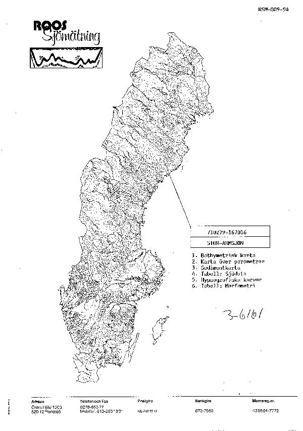 Djupkarta för Stor-Armsjön — Stor-Armsjön — blad 3-6161 (SMHI Vattenwebb)