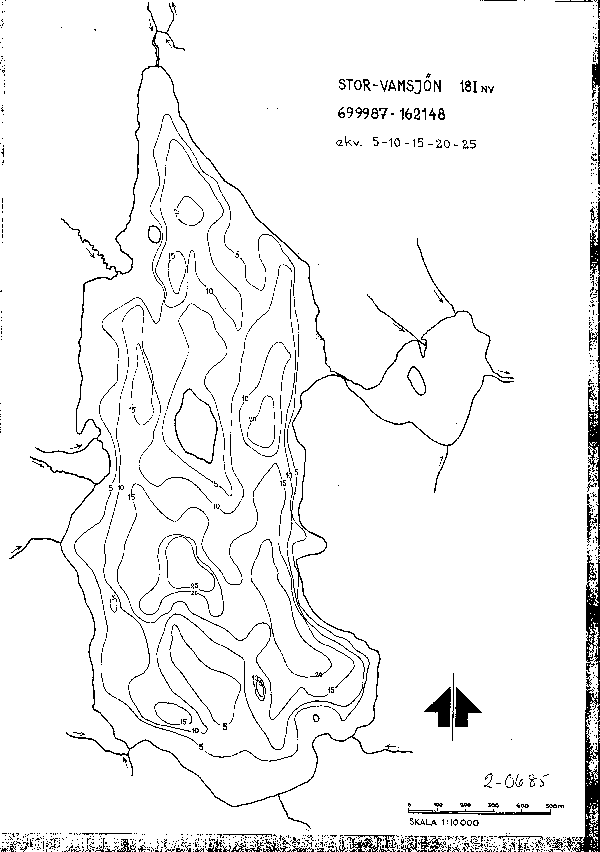 Djupkarta för Stor-Vamsjön — Stor-Vamsjön — blad 2-0685 (SMHI Vattenwebb)