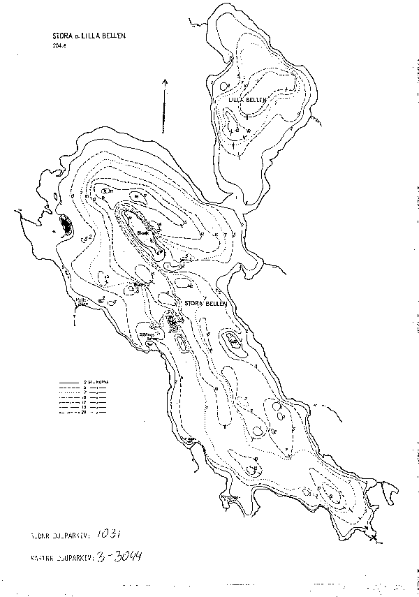 Djupkarta för Stora Bellen — Stora Bellen — blad 3-3044 (SMHI Vattenwebb)