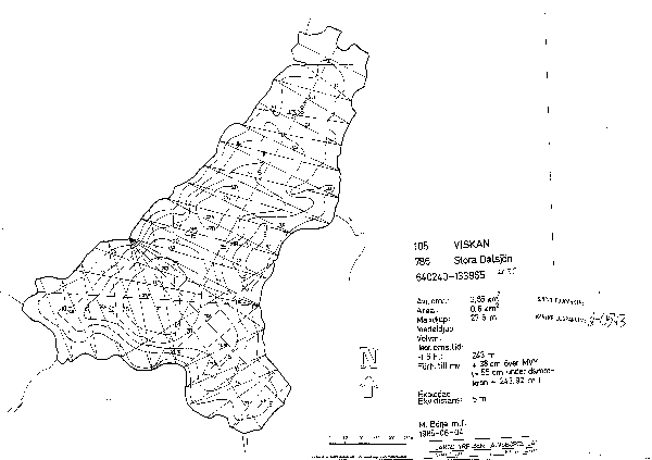 Djupkarta för Stora Dalsjön i Borås — Stora Dalsjön — blad 2-0543 (SMHI Vattenwebb)