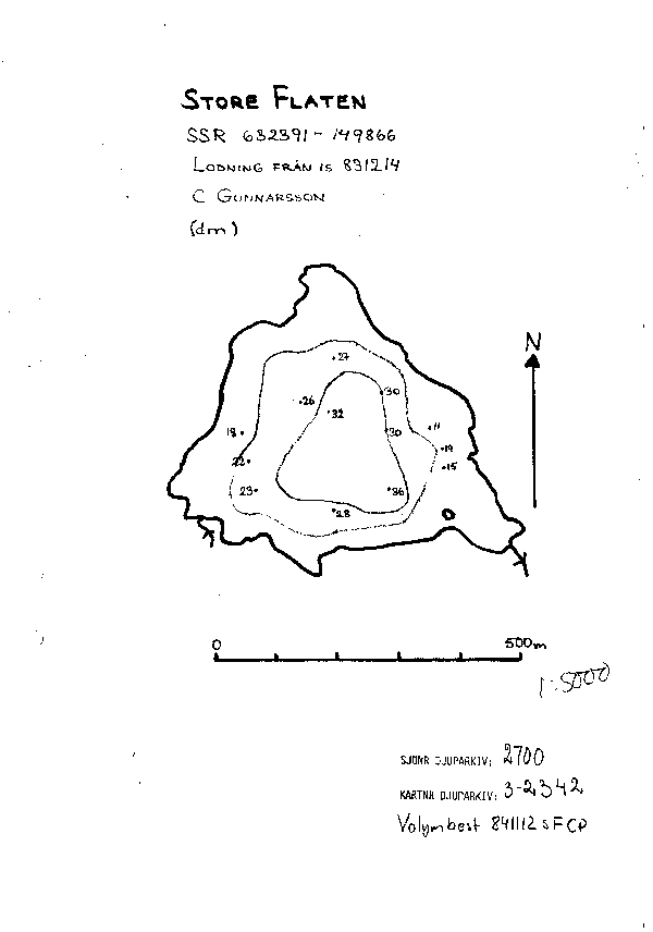 Djupkarta för Stora Flaten — Store Flaten — blad 3-2342 (SMHI Vattenwebb)