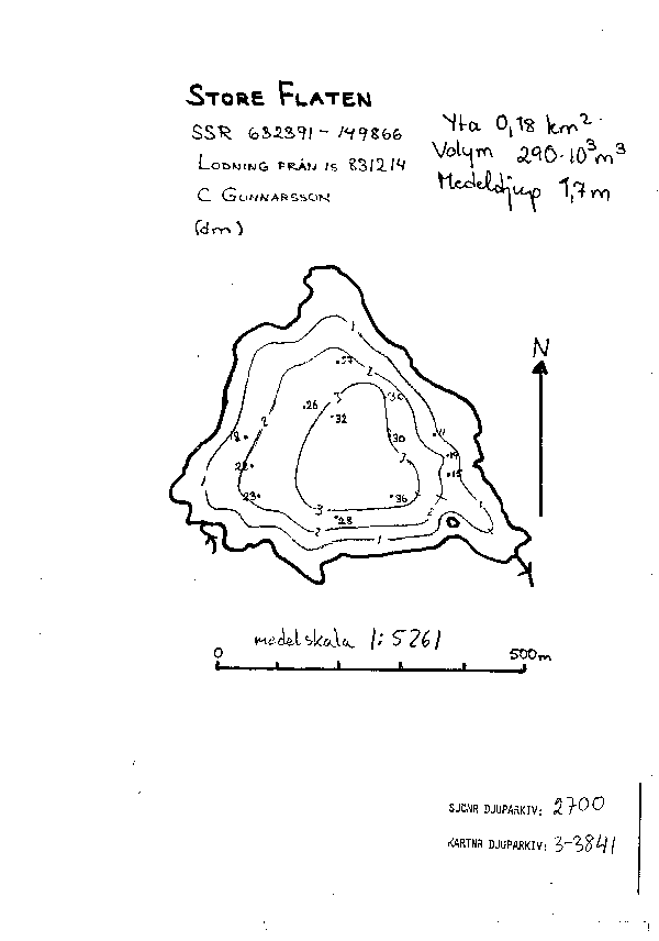 Djupkarta för Stora Flaten — Store Flaten — blad 3-3841 (SMHI Vattenwebb)