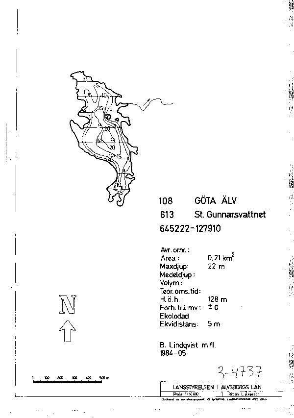 Djupkarta för Stora Gunnarsvattnet — Stora Gunnarsvattnet — blad 3-4737 (SMHI Vattenwebb)