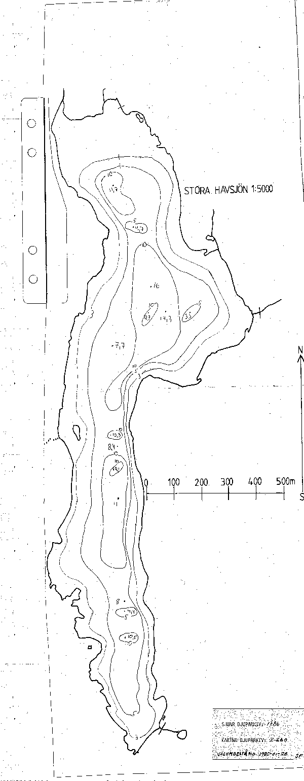 Djupkarta för Stora Havsjön — Stora Havsjön — blad 2-0260 (SMHI Vattenwebb)