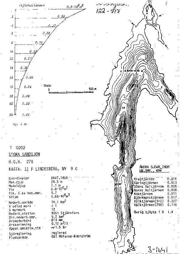 Djupkarta för Stora Sandsjön i Ljusnarsberg — Stora Sandsjön — blad 3-1641 (SMHI Vattenwebb)