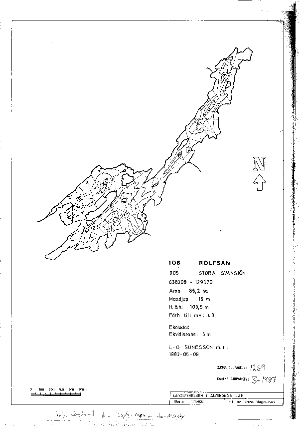 Djupkarta för Stora Svansjö — Stora Svansjö — blad 3-1987 (SMHI Vattenwebb)