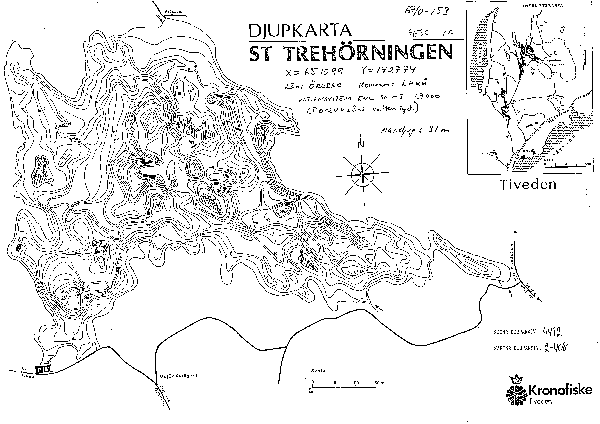Djupkarta för Stora Trehörningen i Laxå — Stora Trehörningen — blad 2-0408 (SMHI Vattenwebb)
