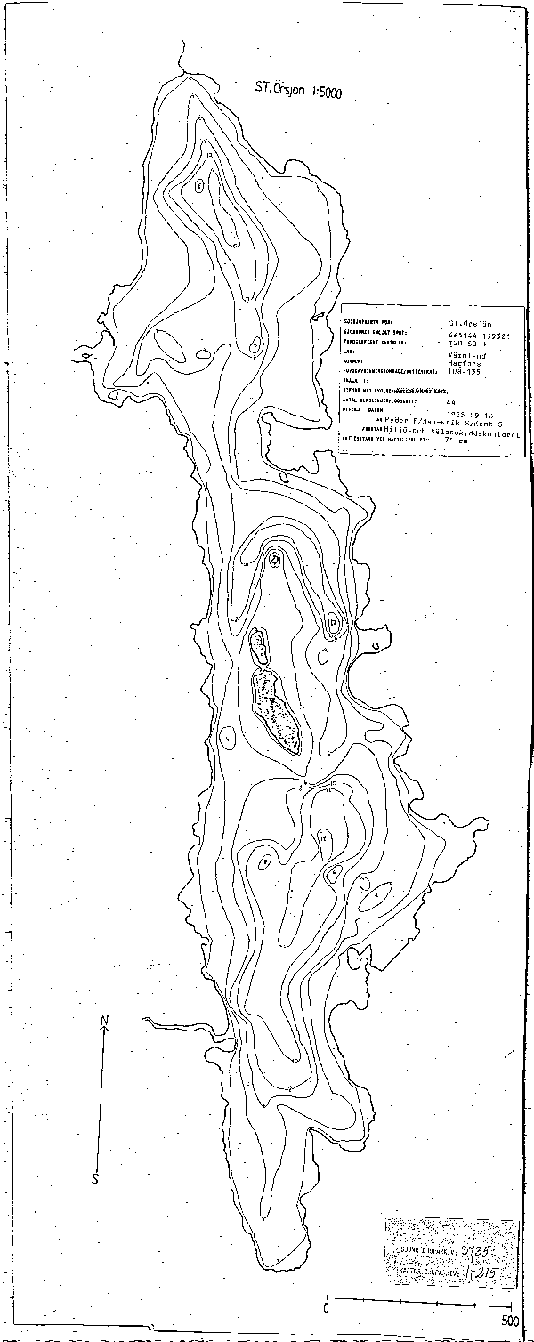 Djupkarta för Stora Örsjön i Hagfors — Stora Örsjön — blad 1-0215 (SMHI Vattenwebb)