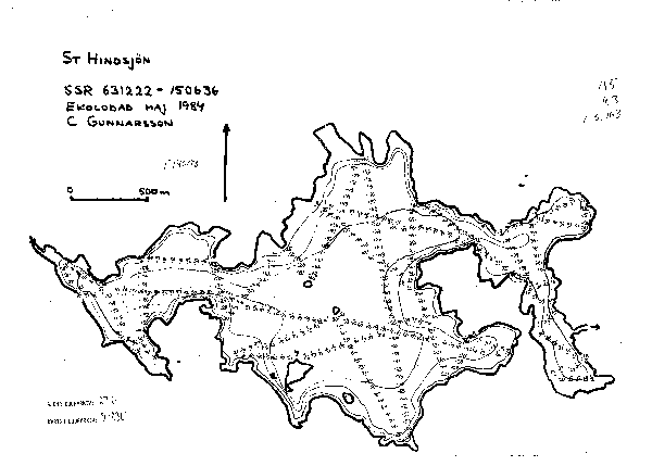 Djupkarta för Store Hindsjön — Store Hindsjön — blad 3-2360 (SMHI Vattenwebb)