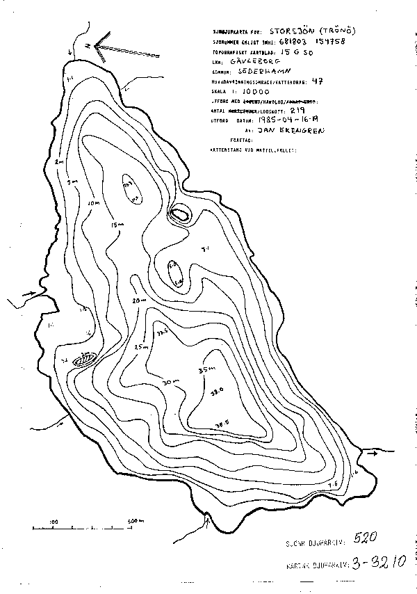 Djupkarta för Storsjön — Storsjön — blad 3-3210 (SMHI Vattenwebb)