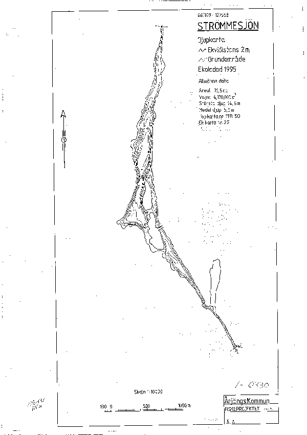 Djupkarta för Strömmesjön — Strömmesjön — blad 1-0330 (SMHI Vattenwebb)