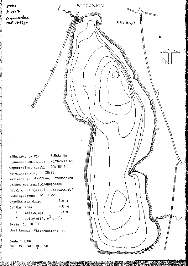 Djupkarta för Stöcksjön — Stöcksjön — blad 3-2607 (SMHI Vattenwebb)