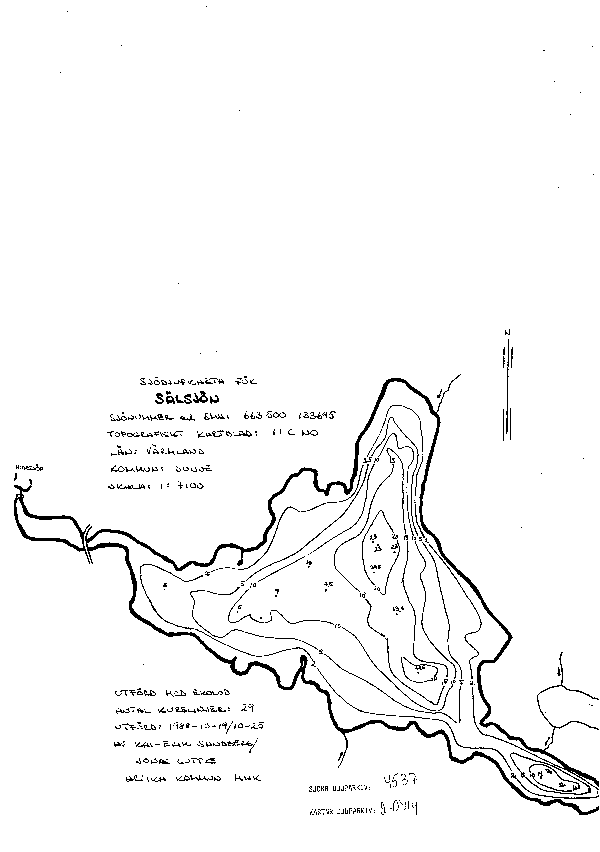Djupkarta för Sälsjön i Sunne — Sälsjön — blad 2-0414 (SMHI Vattenwebb)