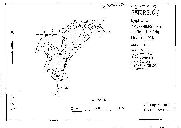 Djupkarta för Sätersjön i Årjäng — Sätersjön — blad 2-0803 (SMHI Vattenwebb)