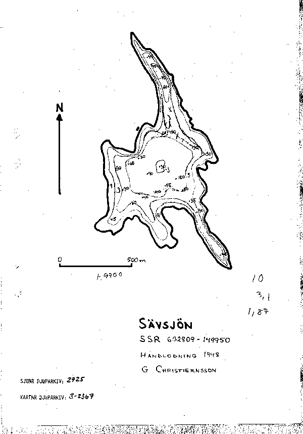 Djupkarta för Sävsjön — Sävsjön — blad 3-2367 (SMHI Vattenwebb)