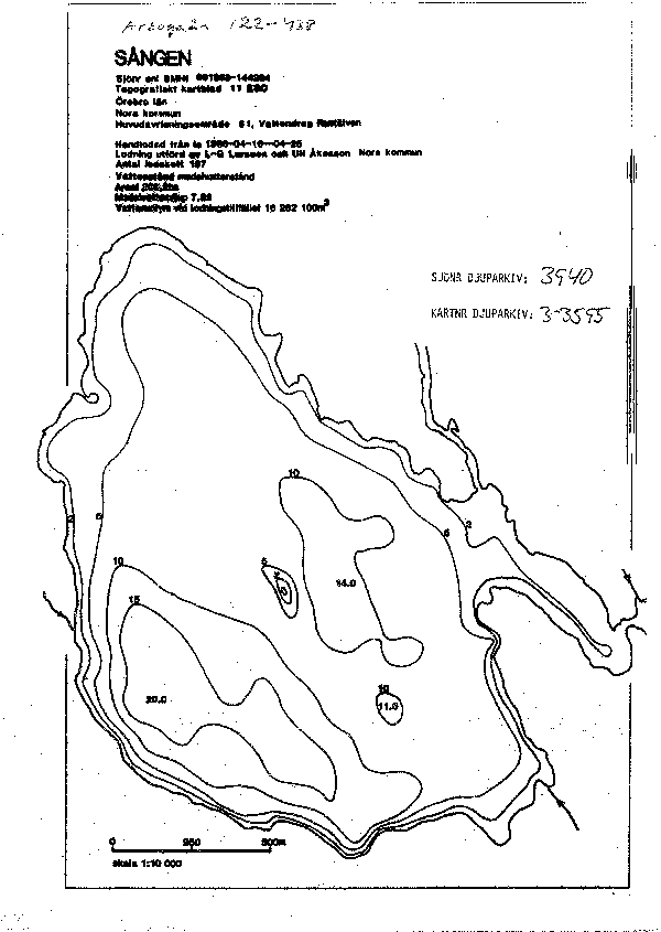 Djupkarta för Sången — Sången — blad 3-3595 (SMHI Vattenwebb)