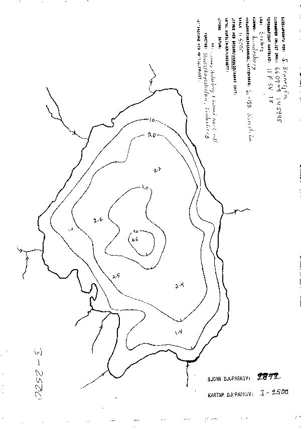 Djupkarta för Södra Brunnsjön — Södra Brunnsjön — blad 3-2500 (SMHI Vattenwebb)