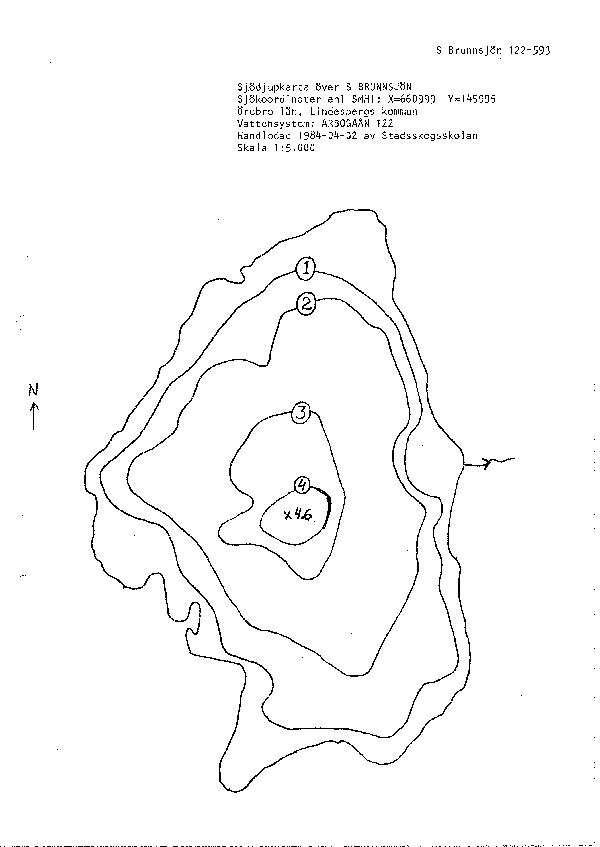 Djupkarta för Södra Brunnsjön — Södra Brunnsjön — blad 3-4059 (SMHI Vattenwebb)