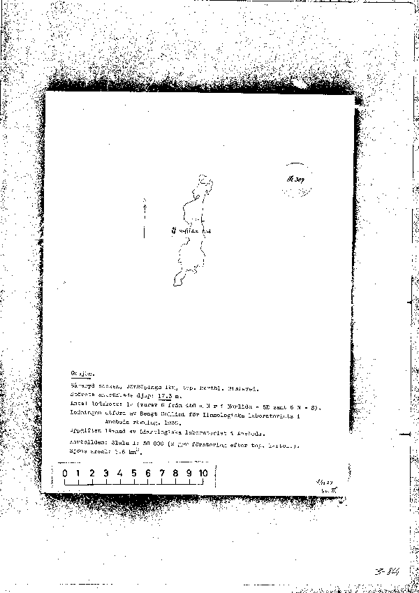 Djupkarta för Södra Gussjö — Södra Gussjö — blad 3-0864 (SMHI Vattenwebb)