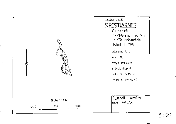 Djupkarta för Södra Ristjärnet — Södra Ristjärnet — blad 2-0586 (SMHI Vattenwebb)