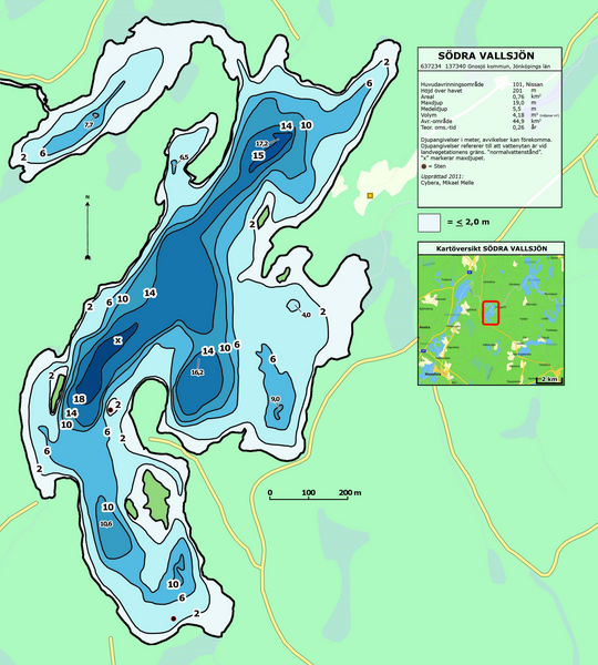 Djupkarta för Södra Vallsjön