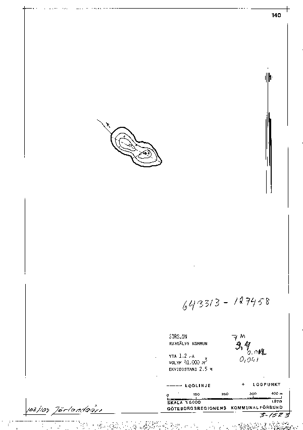 Djupkarta för Sörsjön i Kungälv — Sörsjön — blad 3-1523 (SMHI Vattenwebb)