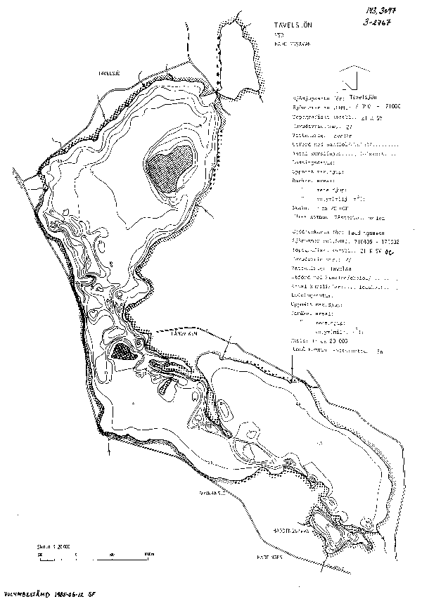 Djupkarta för Tavelsjön — Tavelsjön — blad 3-2767 (SMHI Vattenwebb)