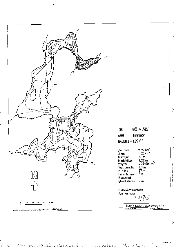 Djupkarta för Tinnsjön — Tinnsjön — blad 3-4815 (SMHI Vattenwebb)