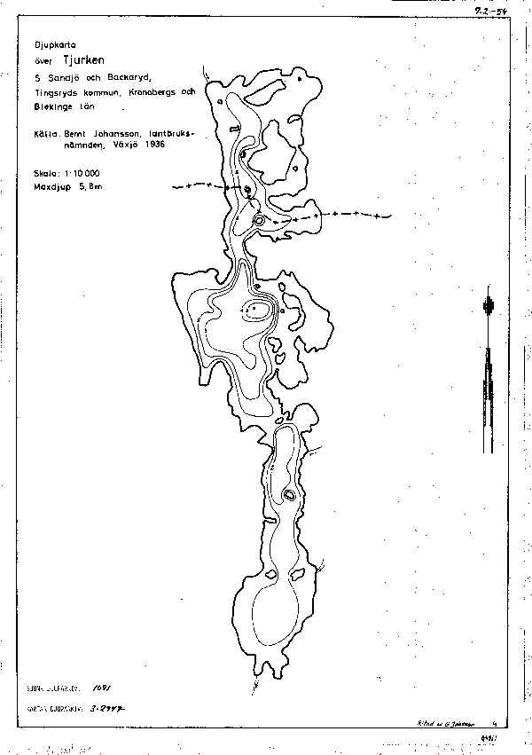 Djupkarta för Tjurken — Tjurken — blad 3-2947 (SMHI Vattenwebb)
