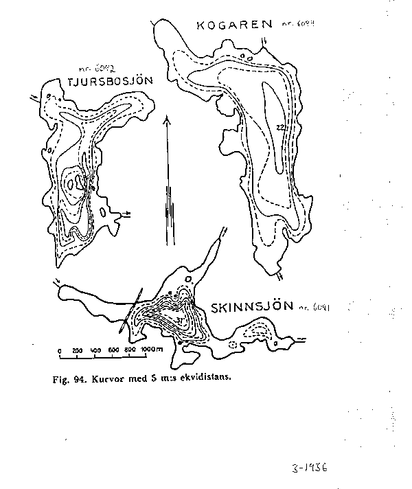 Djupkarta för Tjursbosjön — Tjursbosjön — blad 3-1936 (SMHI Vattenwebb)